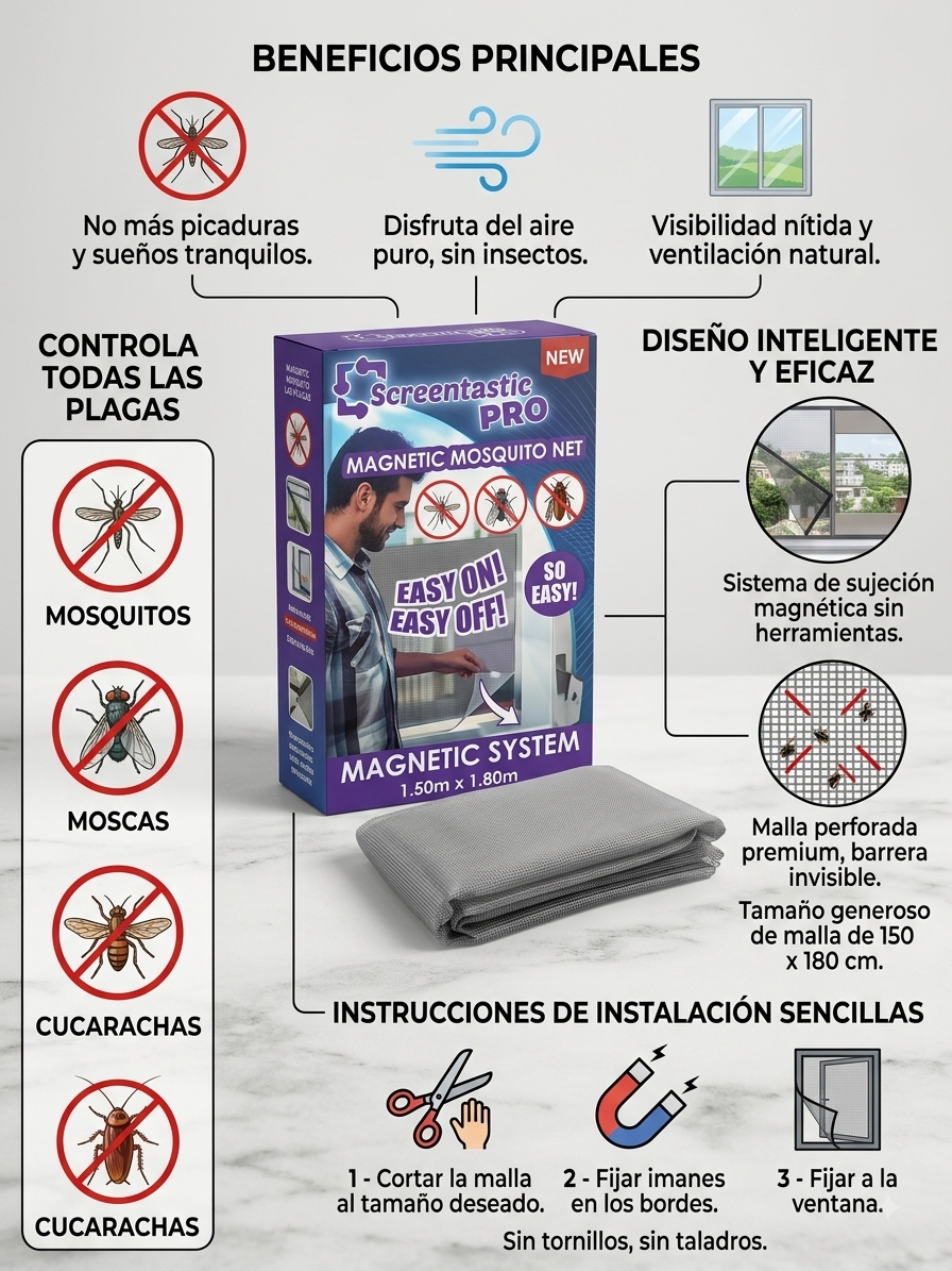 Tu casa abierta al aire, no a los insectos — Mosquitera Magnética para tu Ventana